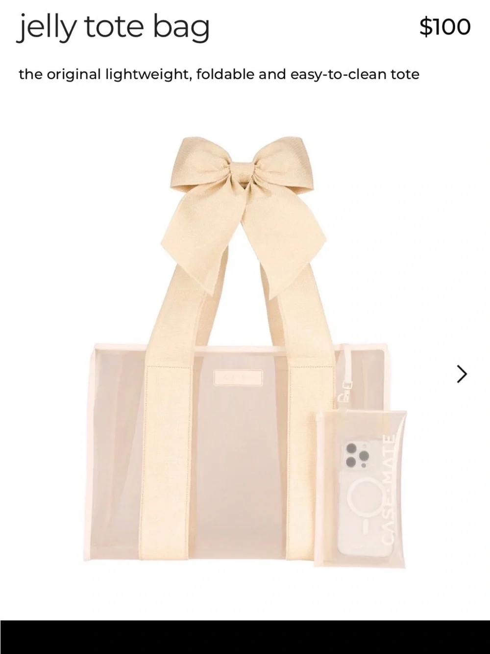 case-mate Cream Jelly Tote with Bow and Matching Pouch